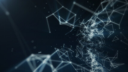 Wall Mural - abstract connected dots and lines on blue background with bokeh. business, science, communication, n