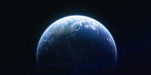 Planet Earth On Black Background. Blue Planet Surface. Elements Of This Image Furnished By NASA