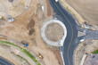 Roundabout under construction Top down aerial view of a traffic roundabout. Aerial view. Solving the problem of jams. Road construction