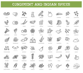 Condiment icons set. Outline set of condiment vector icons