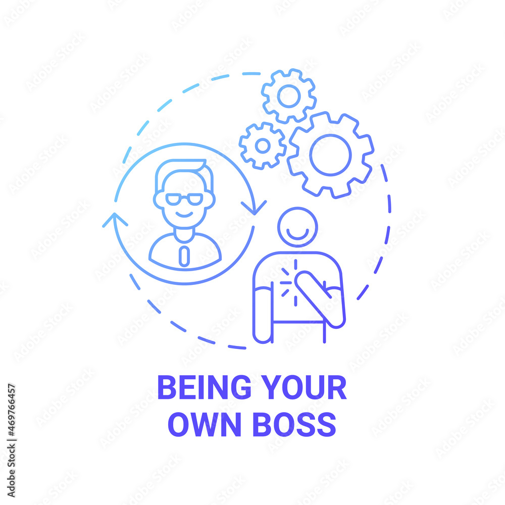 Being your own boss blue gradient concept icon. Social entrepreneurship benefits abstract idea thin line illustration. Valuable products and service. Vector isolated outline color drawing