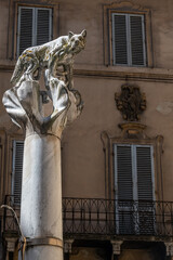 Wall Mural - This is a pillar in the center of the city with the symbol of the city installed on it - a she-wolf, feeding Romulus and Remus Siena she-wolf