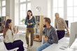 © Studio Romantic - Diverse businesspeople gather in office brainstorm discuss business ideas in group. Smiling people employees involved in teambuilding activity at workplace. Collaboration, diversity concept.