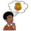 Woman thinking about Law Enforcement - A cartoon illustration of a Woman thinking about Law Enforcement.