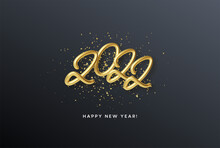 Calendar Header 2022 Realistic Metallic Gold Number On Gold Glitter Background. Happy New Year 2022 Golden Background. Vector Illustration