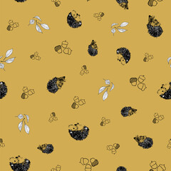 Wall Mural - Vector Brown Little Hedgehog seamless background pattern