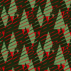 Christmas background vector seamless pattern of stylized Christmas trees. Wallpaper for wrapping paper, invitations, paper and cards, website backgrounds. New Year and Christmas festive forest conifer