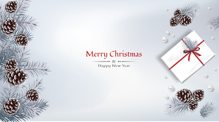 Wall Mural - Christmas decorative background with white festive decoration elements. New Year concept.	