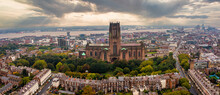Aerial View Of The Liverpool Cathedral Or The Cathedral Church Of The Risen Christ In Liverpool, UK
