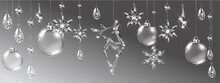 Vector Realistic Transparent Christmas Crystal Deer And Decoration On Abstract Background. Glass Sparkling Translucent Crystals