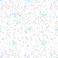 Hand Drawn Snowflakes Christmas Seamless Pattern. Subtle Flying Snow Flakes on chalk snowflakes Background. Alive chalk handdrawn snow overlay. Positive holiday season decoration.