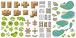 © Volha - Set Architectoral and Landscape elements top view. Collection of houses, garden plants, trees, ponds, outdoor furniture, footpath tile, tables, benches, chairs for landscape design. Vector. View above