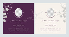 Floral Memorial And Funeral Invitation Card Template Design, Purple And Brown Decorated With Golden Shower Flowers And Leaves