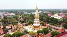 High Angle View Of Wat Phra That Phanom In Nakhon Phanom Province, Northeastern Thailand. A Popular Pilgrimage Destination For Those Born In The Year Of The Monkey.