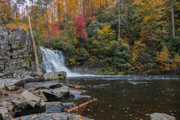 Wall Mural - Abrams Falls with fall foliage background in Great Smoky Mountains National Park, Tennessee