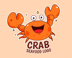 Cute chef and crab seafood logo mascot character food restaurant cartoon