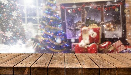 Wall Mural - Empty old wooden table background - christmas background