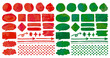 手描き風水彩 レッド グリーン クリスマスカラー グラデーション飾りセット（サンプルテキストなし）