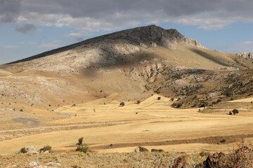 Poster - Mountain and farmland. (After harvest)