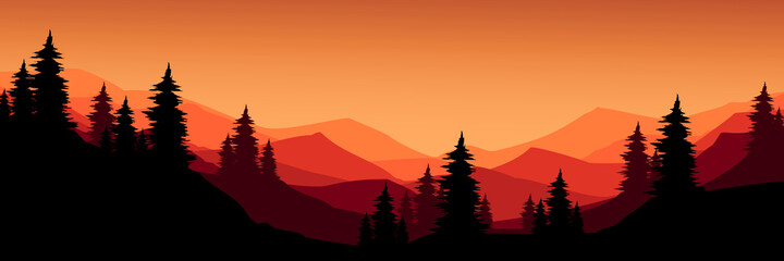 Canvas Print - sunset landscape mountain vector illustration for pattern background, wallpaper, background template, and backdrop design	