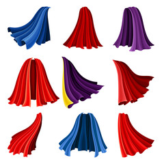 Canvas Print - Red and Blue Cloak or Cape as Loose Silk Garment Worn Over Clothing Vector Set