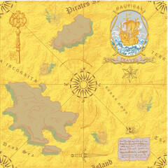 Poster - vector image of ancient nautical chart of sea routes of medieval ships