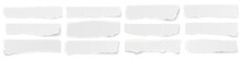 A Long Horizontal Set Of Torn Long Pieces Of Paper Isolated On A White Background.