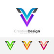 © NUR - V logo with technology design template, line style