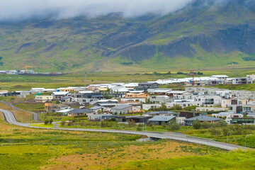 Summertime view of beautiful morning sunlight at Leirvogstunga, Mosfellsbær, Iceland