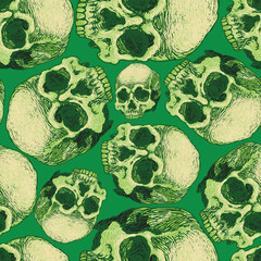 Vector image of a solid texture with skulls on a green background