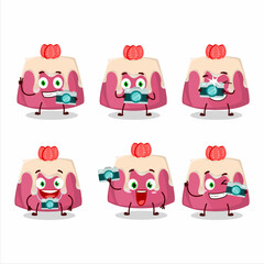 Poster - Photographer profession emoticon with strawberry pudding cake cartoon character