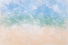 Summer Abstract Oil Painting Background. Sky, Clouds,sea,beach. Palette Knife Oil Paint. Soft Effect Lens.