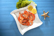 Shrimp, Caridina, Marine and Freshwater Shellfish on a white plate
