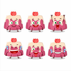 Sticker - Cartoon character of strawberry pudding cake with smile expression