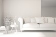 © AntonSh - Mock up of stylish room in white color with sofa. Scandinavian interior design. 3D illustration