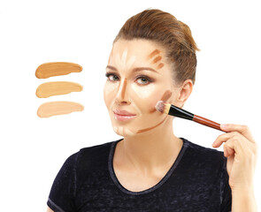 Wall Mural - Contouring.Make up woman face. Contour and highlight makeup.