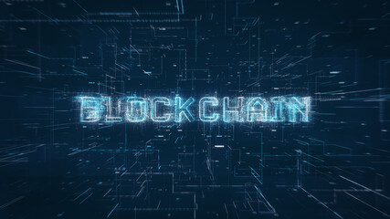 Wall Mural - blockchain title key word on a binary code digital network background