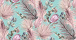 Watercolor seamless pattern with tropical dried flowers and pampas grass for fashion textiles and surface design