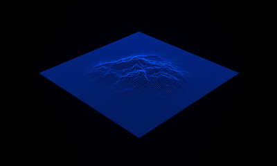 3D topographic mountain grid wireframe. Holographic terrain.