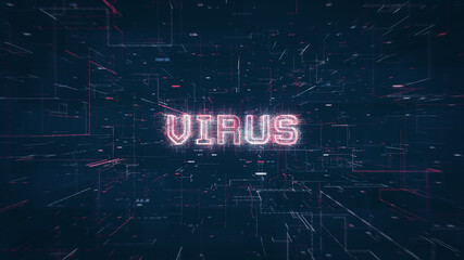 Wall Mural - virus title key word on a binary code digital network background