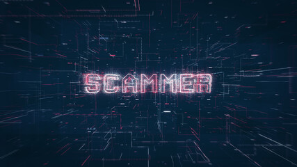 Wall Mural - scammer title key word on a binary code digital network background
