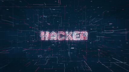 Poster - Hacker title key word on a binary code digital network background