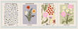 Botanical poster set flowers and branches. Modern style, pastel colors	