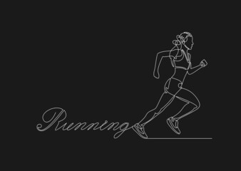 Poster - Continuous line drawing. Sport running woman on white background. Vector illustration