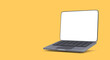 Realistic black 3d laptop with shadow isolated on yellow background. Vector illustration