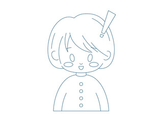 Sticker - Outline surprise cute girl. Vector line art female character concept with excited emotion. Simple linear drawing illustration of joyful monochrome person.