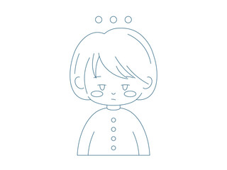 Canvas Print - Outline doubting cute girl. Vector line art female character concept with load emotion. Simple linear drawing illustration of biased monochrome person.