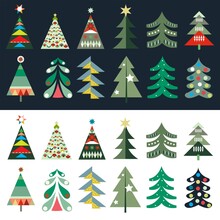 Christmas Tree Collection, Abstract Geometric Shapes, Winter Design