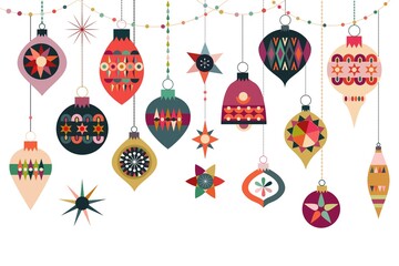 Wall Mural - christmas balls collection, flat style, geometric shape, winter design