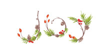Christmas Illustration -- Joy. Christmas Backgrounds With Fir Branches And Rosehip Berries.